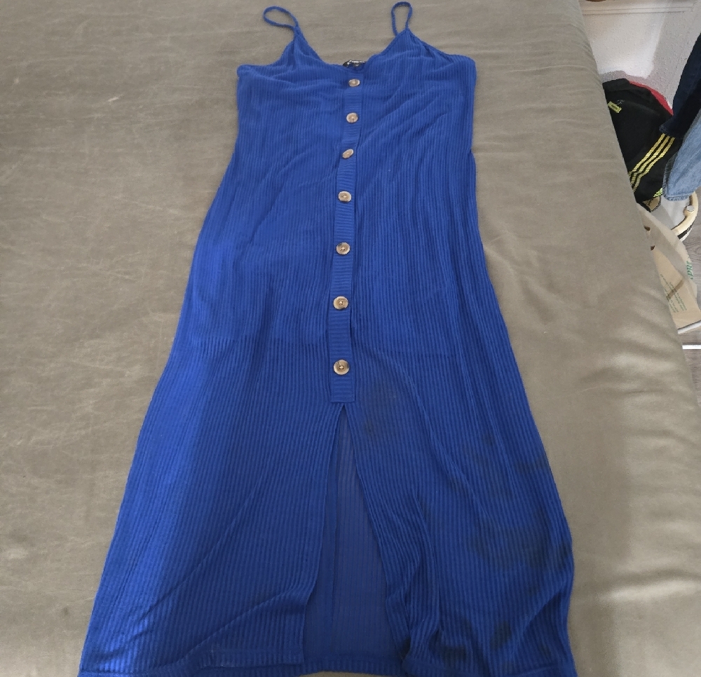 Express Royal Blue Ribbed Button Midi Dress - Picture 6 of 6